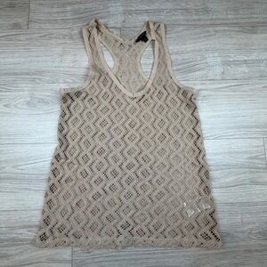 Banana Republic Tan Crochet Knit Racerback Tank Top Women's Medium Coquette